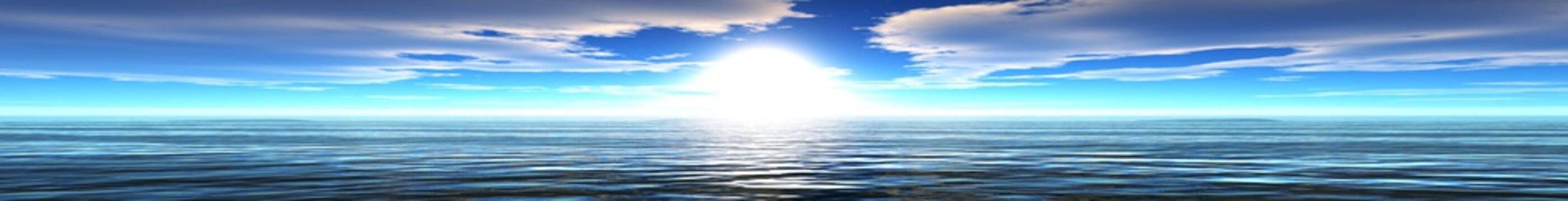 panoramic sunset sea landscape, ocean sunrise, the light in the sky over the sea, the sun over the water,