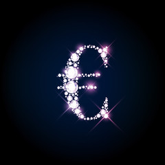 Sparkling diamond gemstone letter symbol Euro