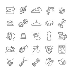 Sewing equipment and needlework icons set