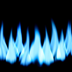 Blue fire on black background / digital generating image of group of fire design to convey sense of fire, energy, heat, or power.