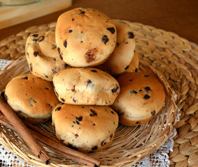 Buns with chocolate chip on a plate