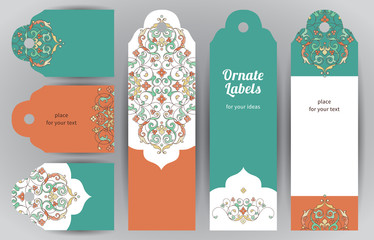 Vector set of ornate labels in Eastern style.