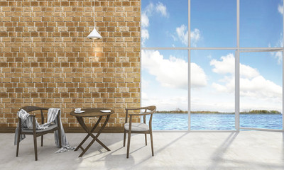 3d rendering beautiful contemporary tea table and chair near the sea