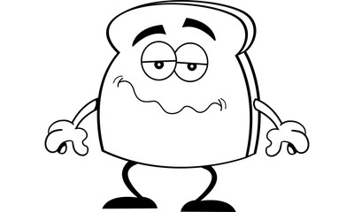 Black and white illustration of a frowning piece of toast.