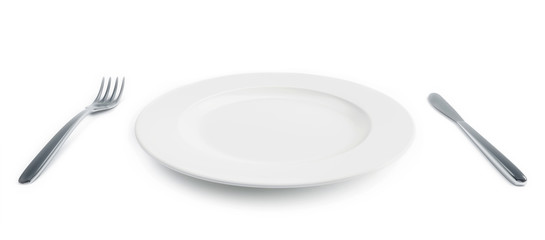 empty plate with fork and knife isolated