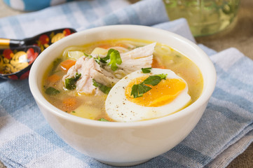 Chicken soup. Food photography.