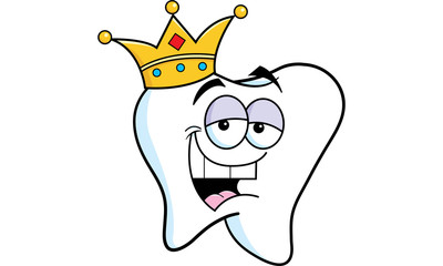 Cartoon illustration of a tooth wearing a crown.