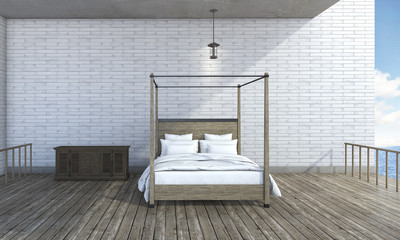 3d rendering semi outdoor bedroom near beautiful sea