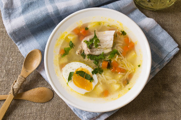 Chicken soup. Food photography.