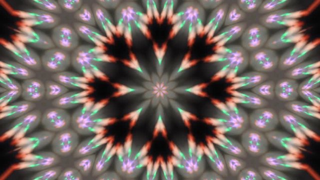 Abstract kaleidoscopic flickering pattern with flower structure. Excellent colored animated background in HD. Adorable hypnotic visuals for wonderful decorative shimmering intro. 
