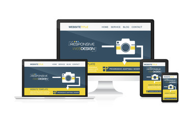 Responsive web design vector - computer, laptop, tablet and smartphone. - obrazy, fototapety, plakaty