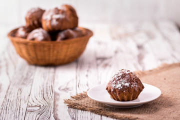 Cupcakes in a wicker breadbaskets