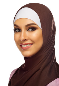 Muslim woman closeup isolated