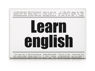 Learning concept: newspaper headline Learn English