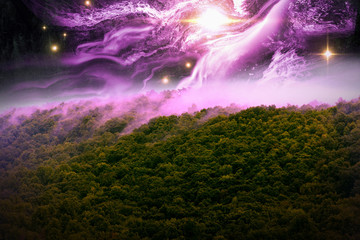 Obraz na płótnie Canvas Misty Mountains Starscape
