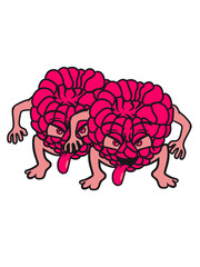 2 raspberries face monster comic cartoon funny cheeky team buddies