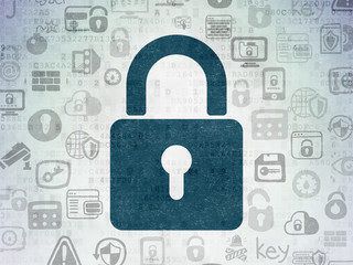 Safety concept: Closed Padlock on Digital Paper background