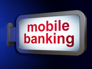 Currency concept: Mobile Banking on billboard background