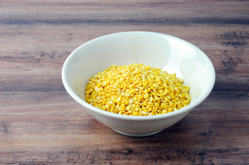 Dhal lentils on a bowl with copy space