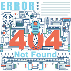 Illustration of vector modern line flat design composition and infographics elements concept of 404 Error