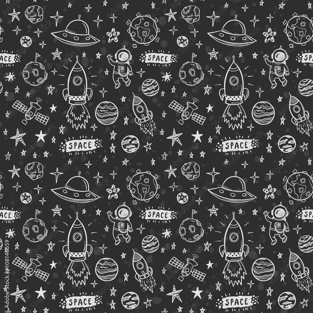 Canvas Prints vector doodle space seamless pattern. doodle chalk drawing background