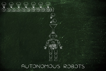 Fototapeta premium autonomous robot with funnel collecting ideas & knowledge