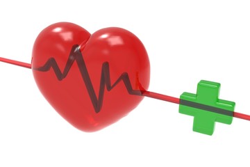 heart beat and green cross safety with pulse trace line