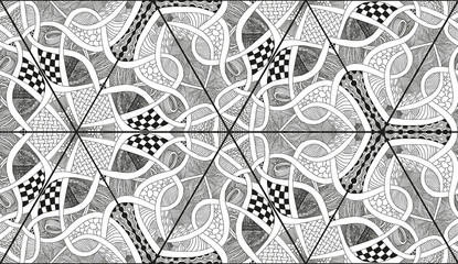 Seamless pattern with hand-drawn lines and waves.