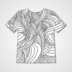 Design t-shirt with hand drawn doodle pattern. Abstract print.
