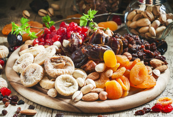 Healthy lean food: set of dried fruit with figs, dates, cherries