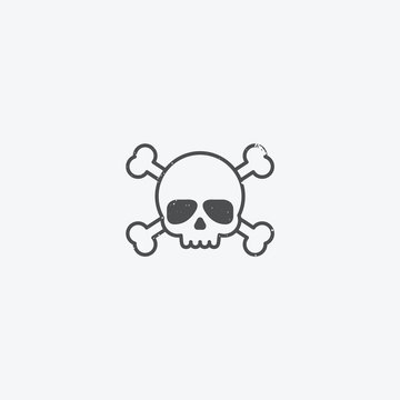 Simple skull and crossbones icon outline with grunge texture