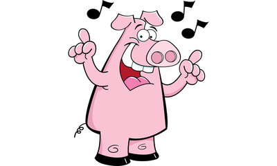 Cartoon illustration of a pig singing.
