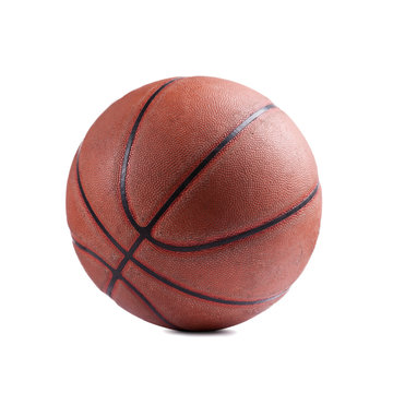 Photo of an old classic basketball isolated on white bckground. High resolution Studio shot