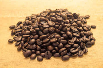 Coffee Bean and wooden spoon, Top view