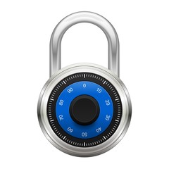 Realistic combination metal padlock illustration | Closed steel lock vector icon isolated on white