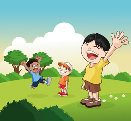 Obraz na płótnie Canvas Cartoon of happy little Kids, vector illustration