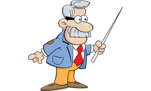 Cartoon illustration of a man holding a pointer.