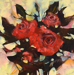Red roses, handmade  painting