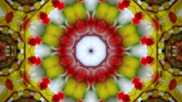 Amazing abstract kaleidoscopic colored pattern with eight complex structure. Excellent animated floral background in HD. Adorable hypnotic trembling visuals for wonderful decorative intro. 
