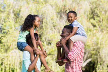 Happy family posing together