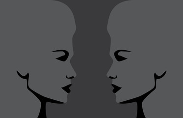 Two women facing each other conceptual, vector illustration