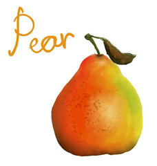 painted pear with no shadow on transparent background