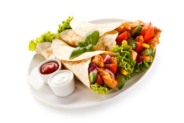 Kebabs - grilled meat and vegetables 