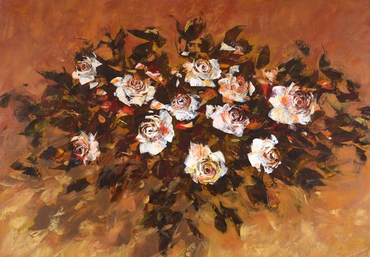 White roses ,handmade painting