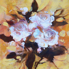 White roses ,handmade painting