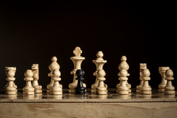 Black and yellow chess pieces