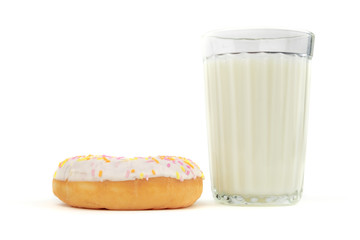 Glass of milk and donut