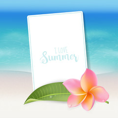 Realistic Sea Background. Tropical Flower. Beach Background.