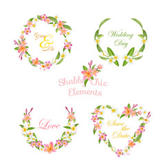 Tropical Wreath Set. Tropical Flowers. Floral Tags. Vector Realistic Flowers