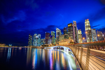 Skyline of downtown Singapore at a beautiful twilight